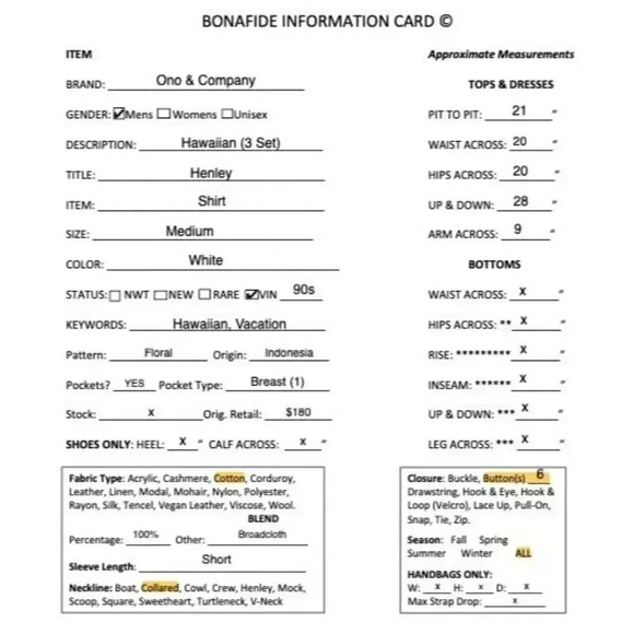 Ono & Company Mens Vintage 90s Hawaiian (3 Set) Henley Shirt Medium White SP EXC - Picture 12 of 12